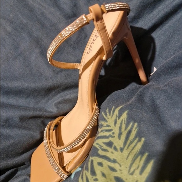 Beige Rhinestone Strappy Heels with Ankle Wrap - Women - Picture 3 of 3